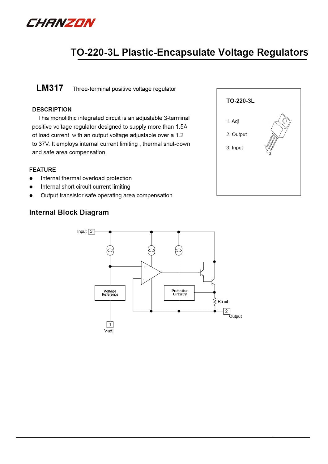 Chanzon 10pcs LM317T TO-220-3L Positive Adjustable Voltage Regulator IC