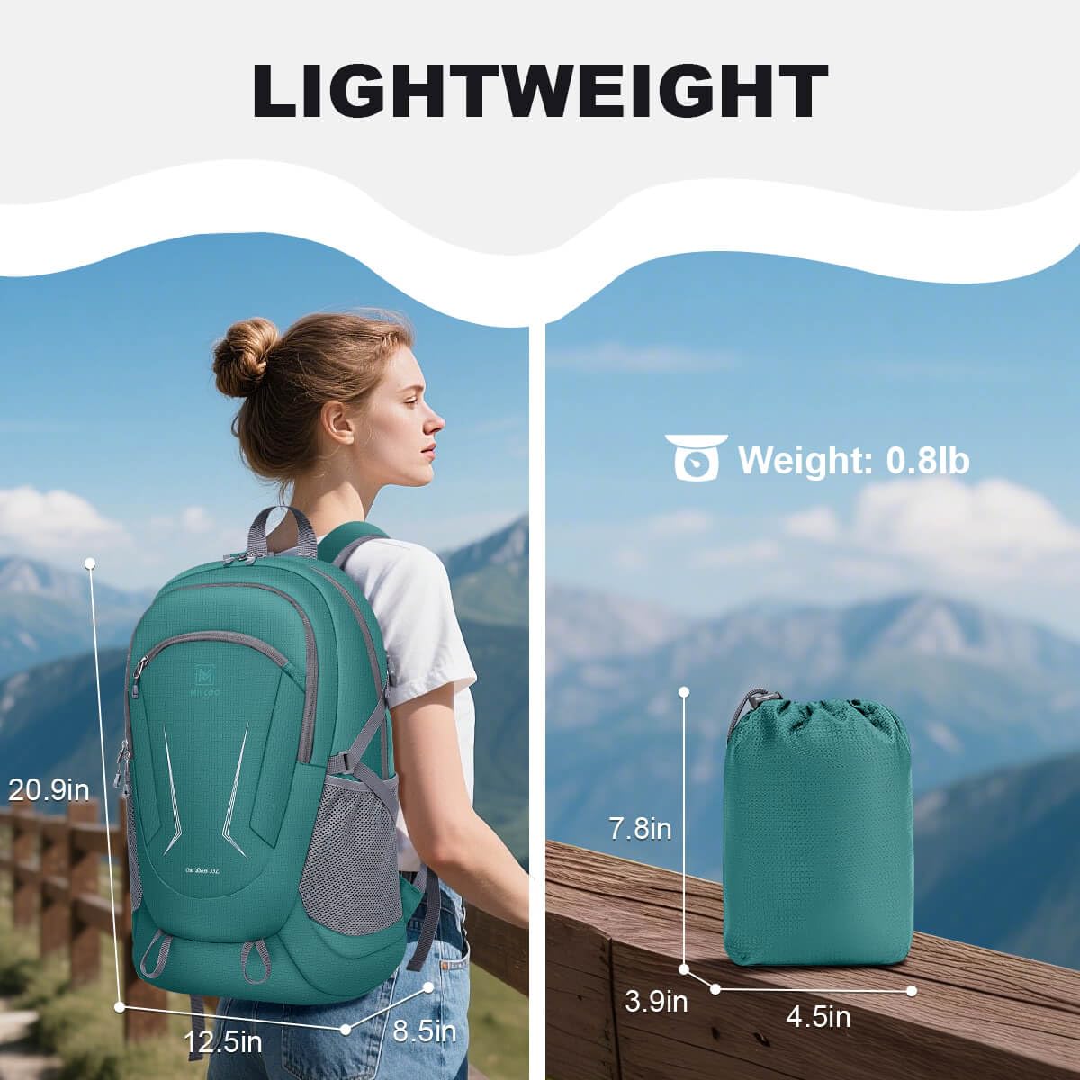 Ultralight Packable Backpack, 35L Water-Resistant Hiking Daypack