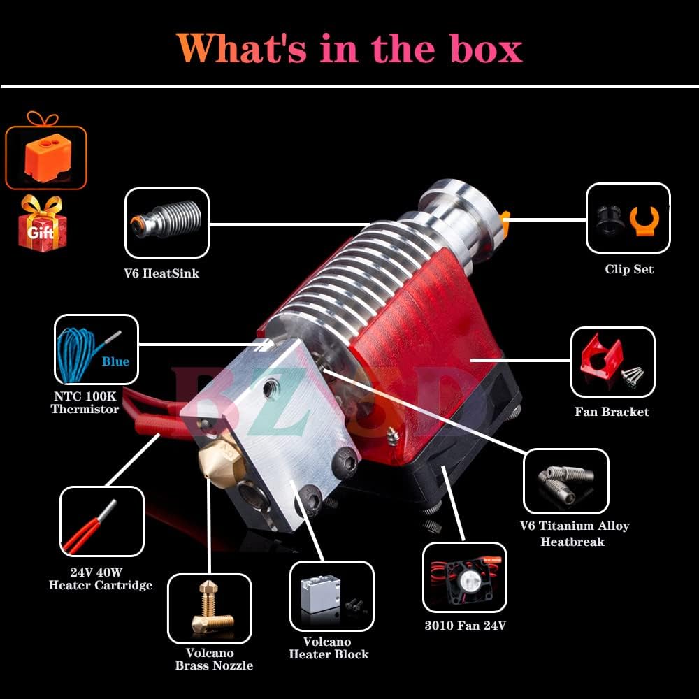 V6 Volcano All Metal Hotend Full Kit,24V 40W Direct & Bowden J-Head Hotend,Brass Nozzle 0.4,Titanium Alloy Heatbreak