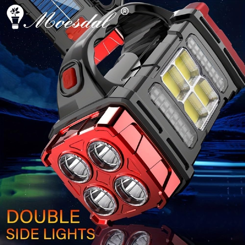 High Lumens Solar Flashlight - LED Work Light with USB-C Rechargeable, Waterproof, Multi-Function Flashlight &