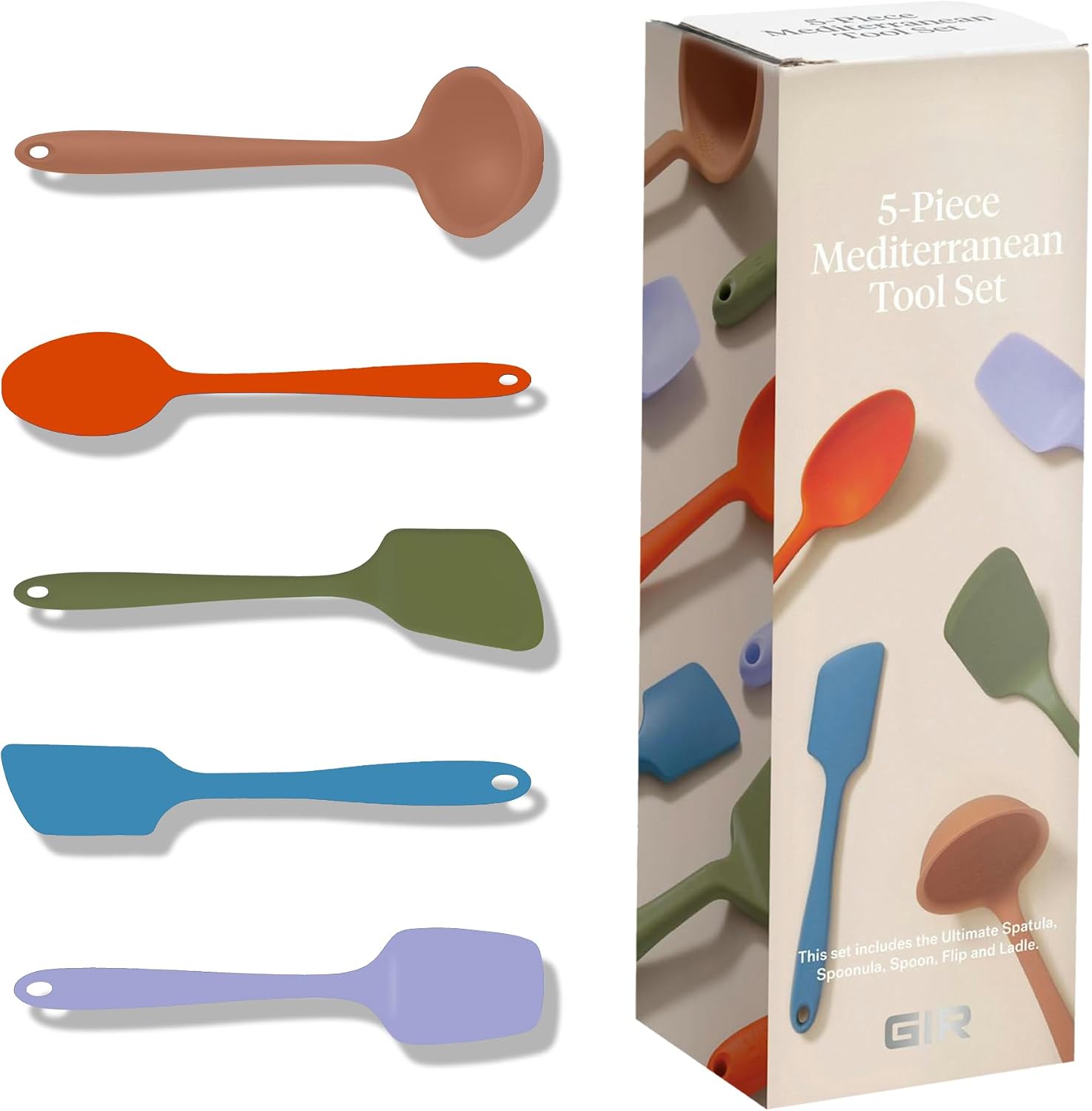 : Get It Right 5 Piece Silicone Ultimate Kitchen Utensils Set - Ladle, Spatula, Flip, Spoon & Spoonula - Non-Toxic