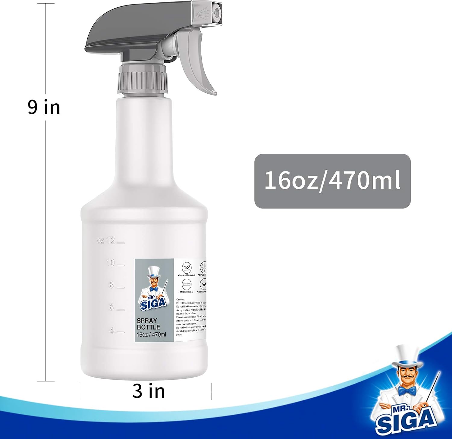 16 oz Empty Plastic Spray Bottles for Cleaning Solutions, Heavy Duty Household Reusable Spray Bottles with