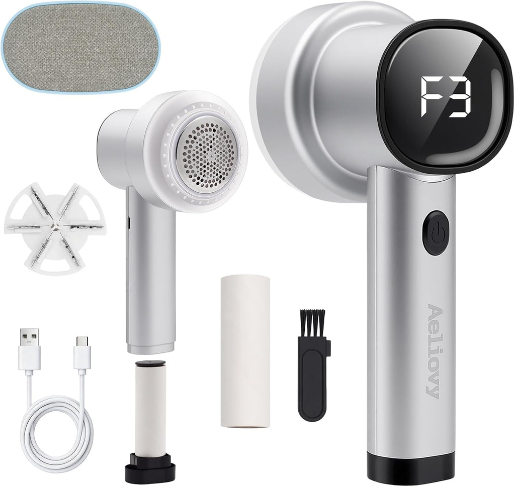 Fabric Shaver, 3 in 1 Lint Remover with Hair Remover Brush & Lint Rollers, Digital Led Display, 3 Speeds with