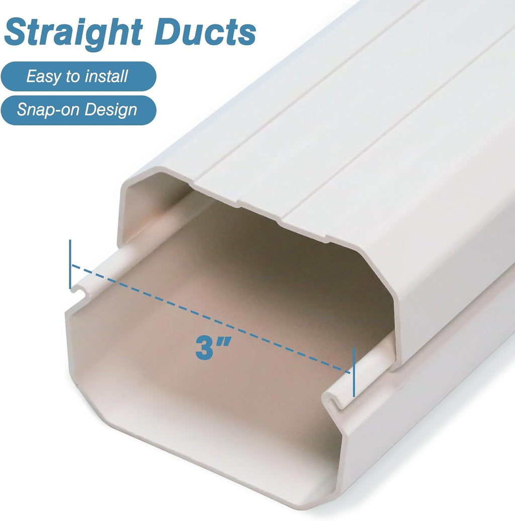 3" 13.5Ft Mini Split Line Set Cover, PVC Air Conditioner Line Set Cover Kit | DIY Decorative White Lineset Cover with