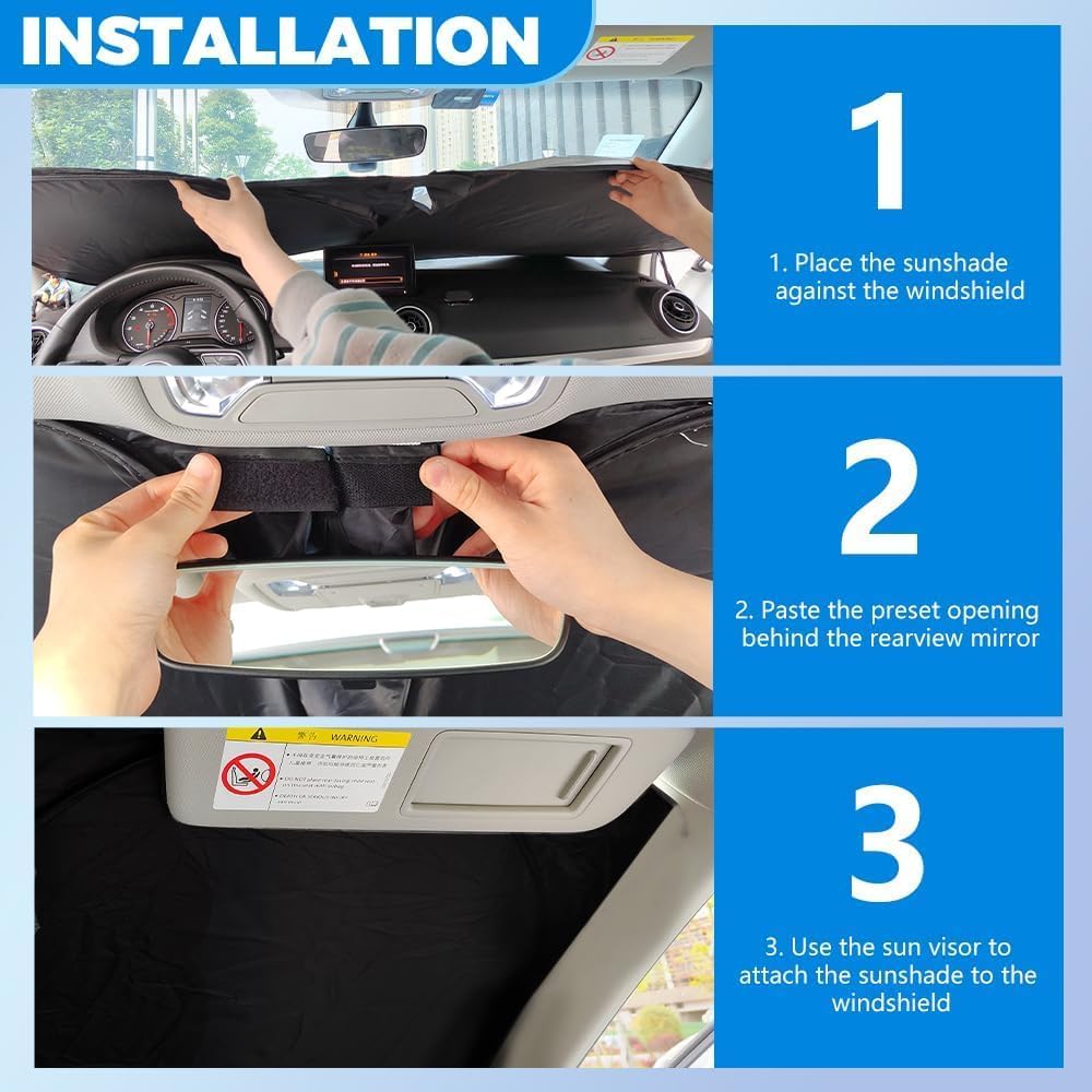 300T Thickened Automotive Glass Sunshade and Comes with Storage Bag,Keep Car Interior Cool,Universal Windshield Sun