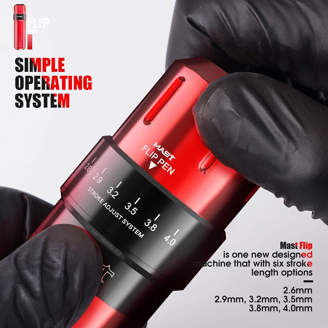 Flip Corded & Cordless Tattoo Gun Kit Rotary Tattoo Machine with 6 Strokes 2.6-4.0mm 2 Batteries 10 Needles Complete