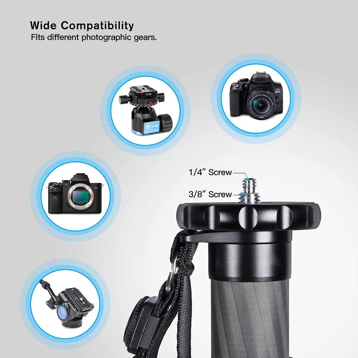 Camera Monopod P-326 6 Section Carbon Fiber Compact Lightweight Travel Monopod