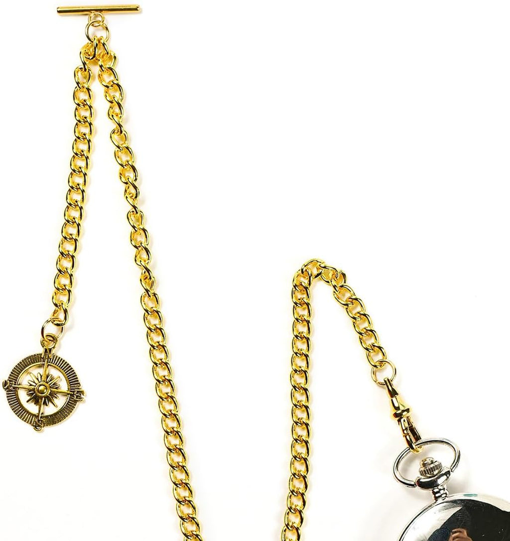 Men's Pocket Watch Chain Albert Vest Chain Compass Necklace Pendant Design Pendant T Bar