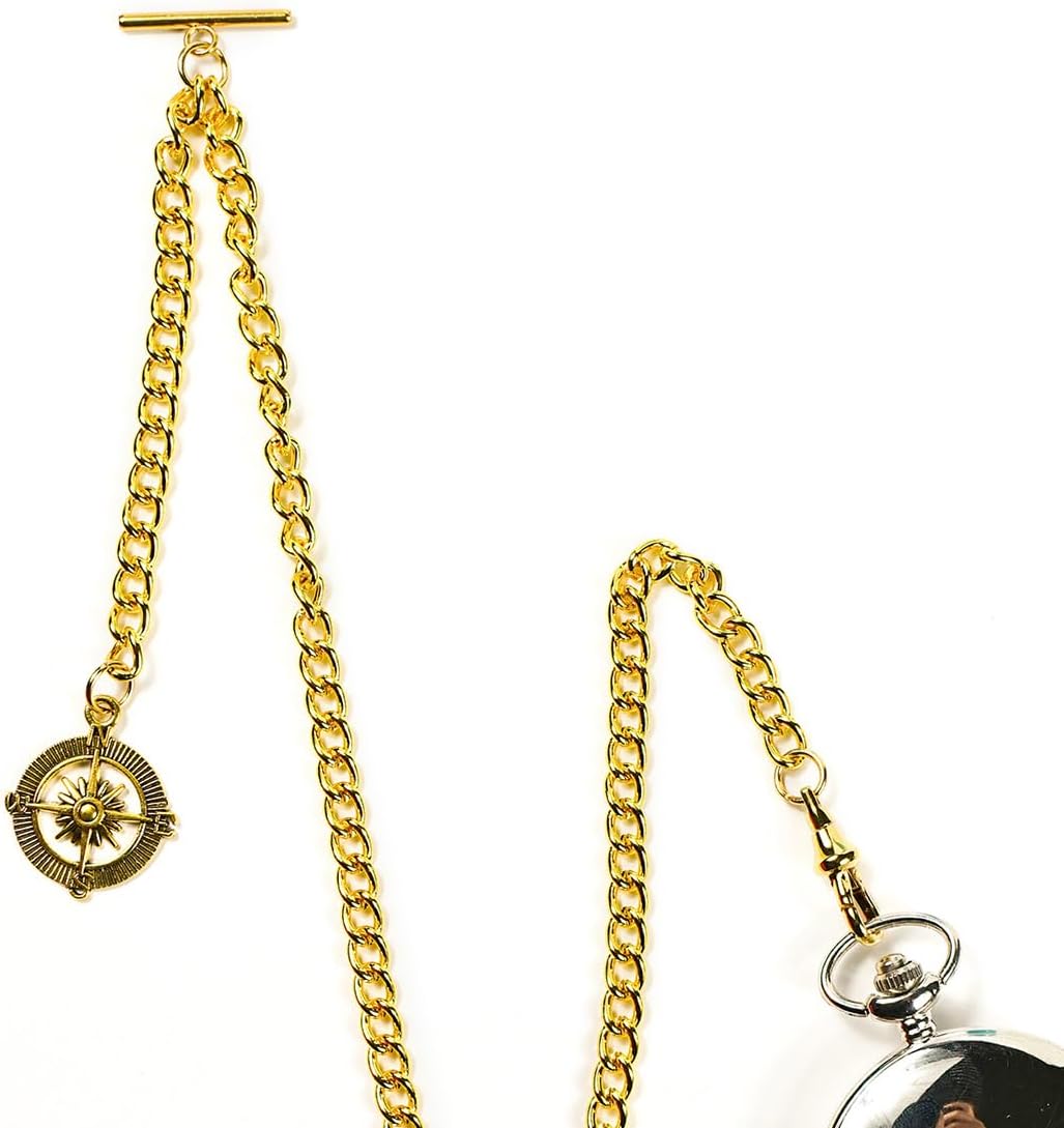 Men's Pocket Watch Chain Albert Vest Chain Compass Necklace Pendant Design Pendant T Bar