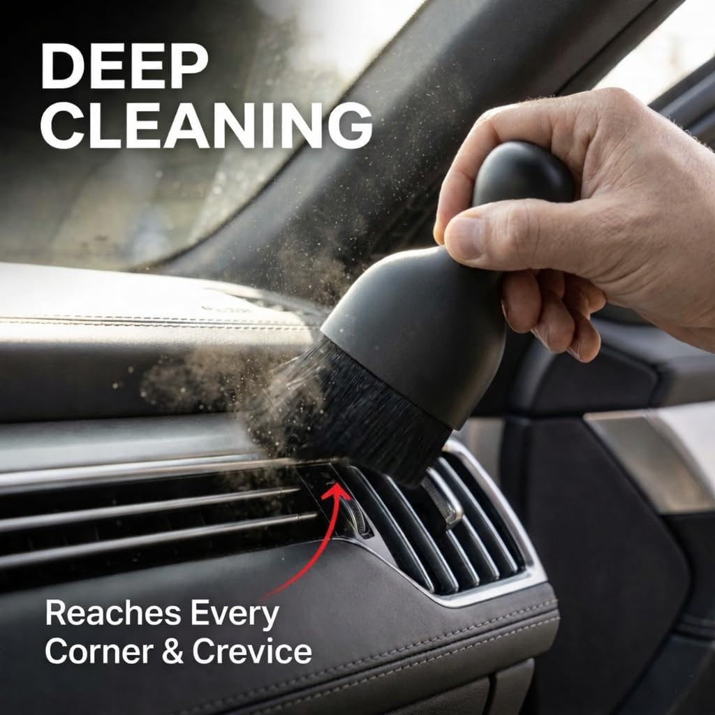 10-Piece Car Interior Cleaning Kit - 3 Natural Boar Hair Brushes, 3-in-1 AC Vent Brush, 160g Non-Toxic Gel