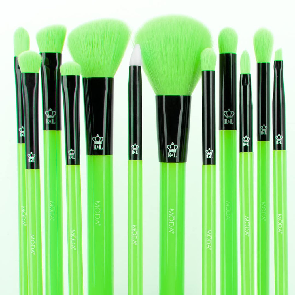 Neon Green Makeup Brush Set, 12pc Vegan Face and Eye Brush Kit