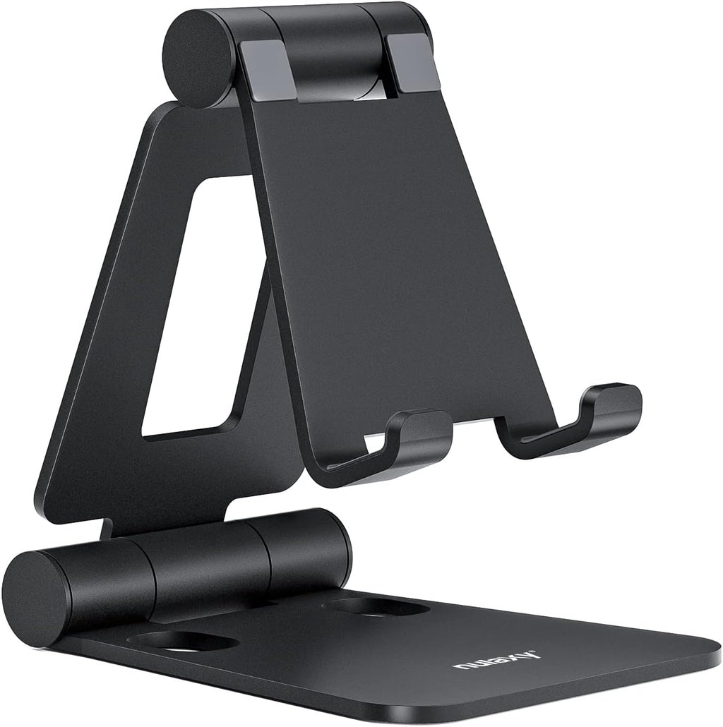 Dual Folding Cell Phone Stand, Fully Adjustable Foldable Desktop Phone Holder Cradle Dock Compatible with iPhone 17