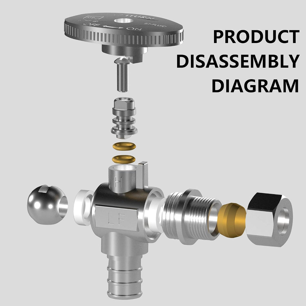 10 Pack Angle Stop Valve, Water Shut Off Valve 1/2" PEX x 3/8" OD Compression, Quarter Turn Chrome Plated Brass Valve