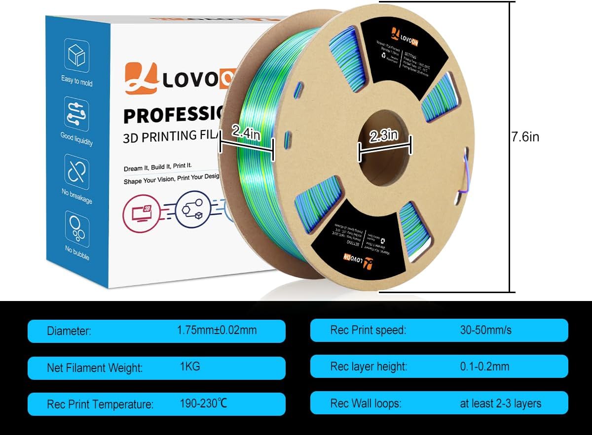 3D Printer Filament, Silk PLA Filament Tricolor, Green-Red-Blue 1kg | 1.75mm Multicolor filament, 3D Printing