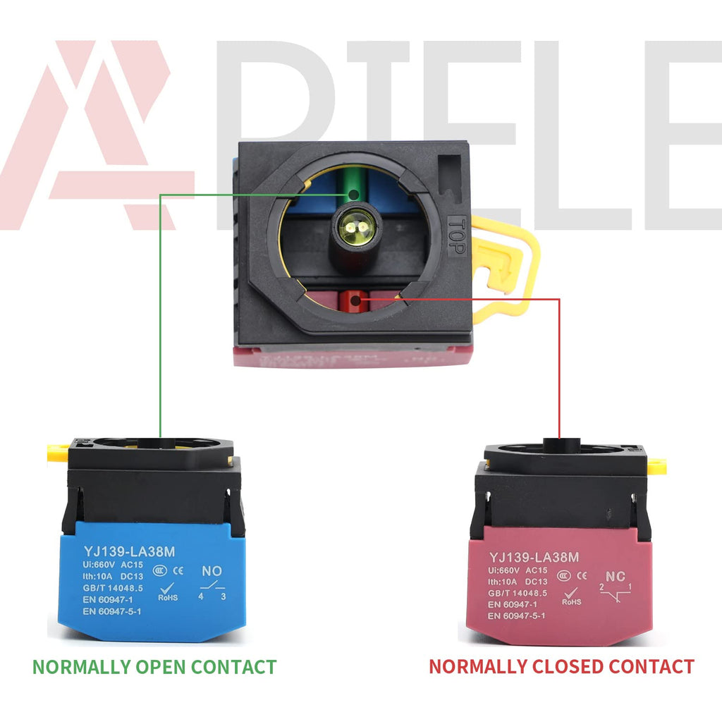 APIELE 22mm Latching Push Button Switch Metal Head Plastic Body 110V AC/DC Led 1NO 1NC Self-Locking