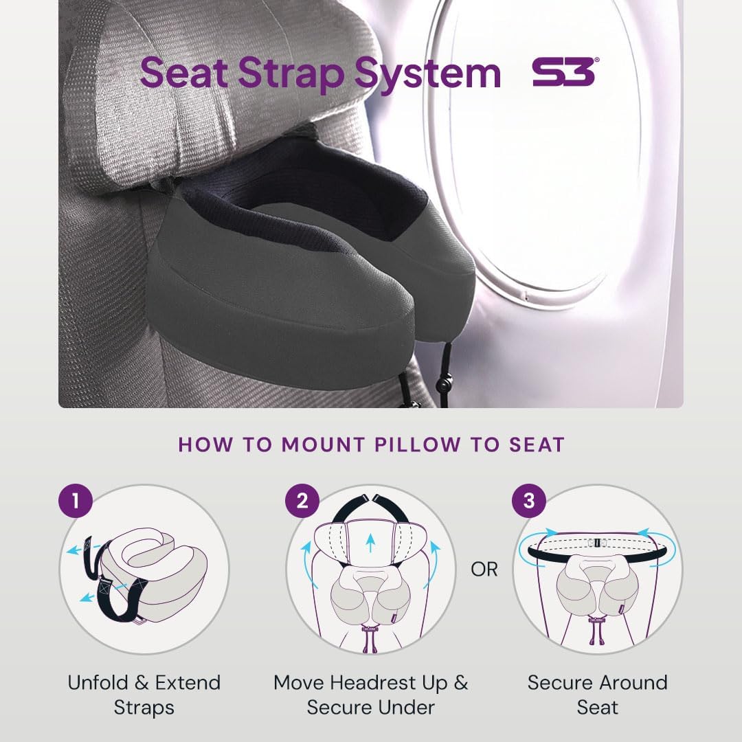 Evolution S3 Airplane Travel Pillow for Long Flights - Supportive Memory Foam Body Positioner with Seat Straps to
