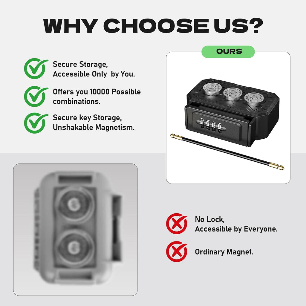 Magnetic Key Lock Box with Removable Cable Shackle Indoor Outdoor Waterproof 4 Digit Combo Resettable Code,Key