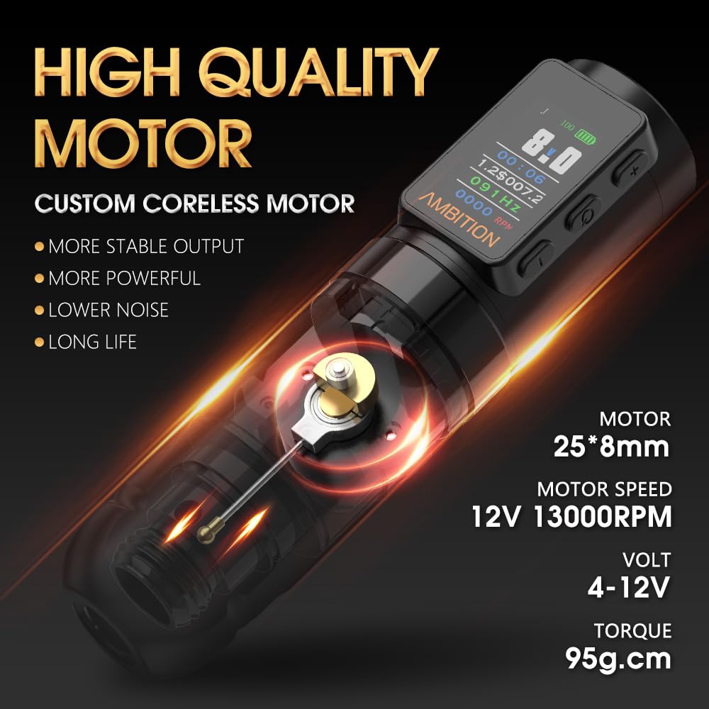 Soldier Max Tattoo Machine Rotary 2400mAh Cartridge Pen Gun with Extra 1800mAh Battery Billing Function Frequency