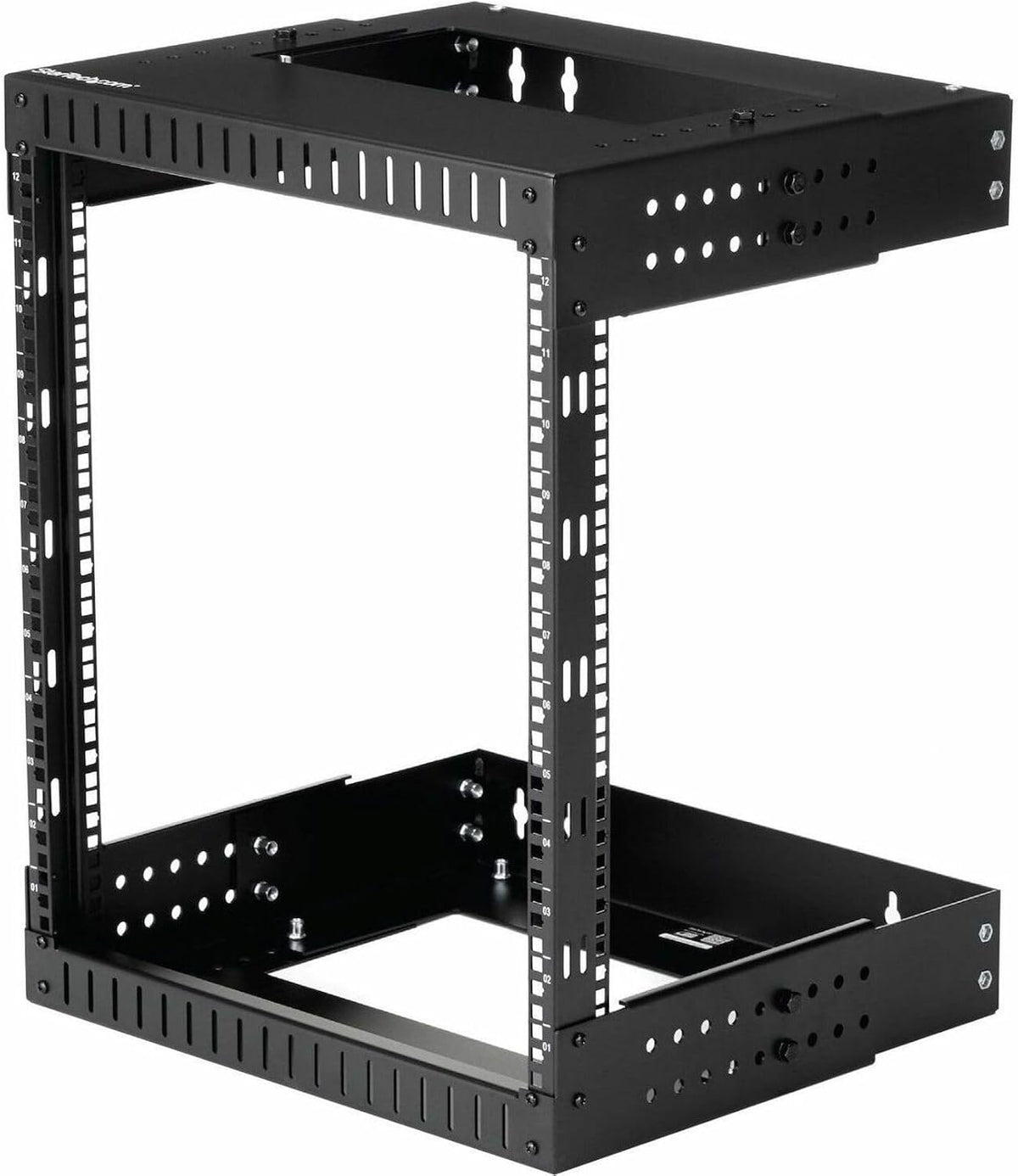 StarTech 12U 2-Post Wall Mount Open Frame Rack, 19in, 200lb (RK12WALLOA)