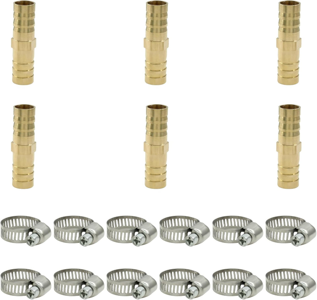 Brass Hose Barb Fitting, 1/2" to 1/2" Barb Splicer, 6Pcs