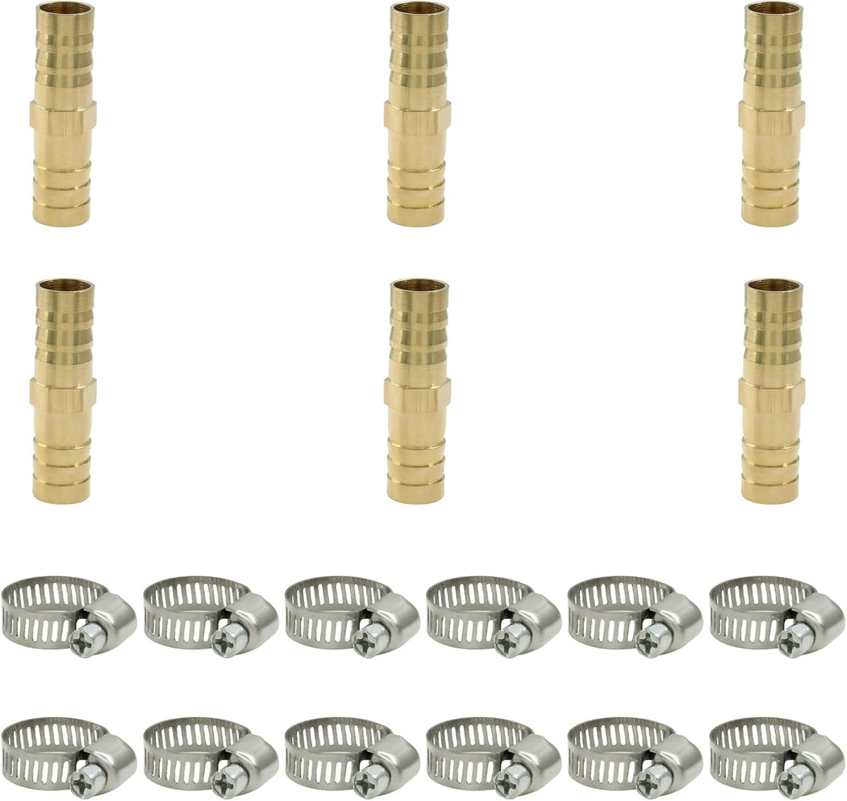 Brass Hose Barb Fitting, 1/2" to 1/2" Barb Splicer, 6Pcs