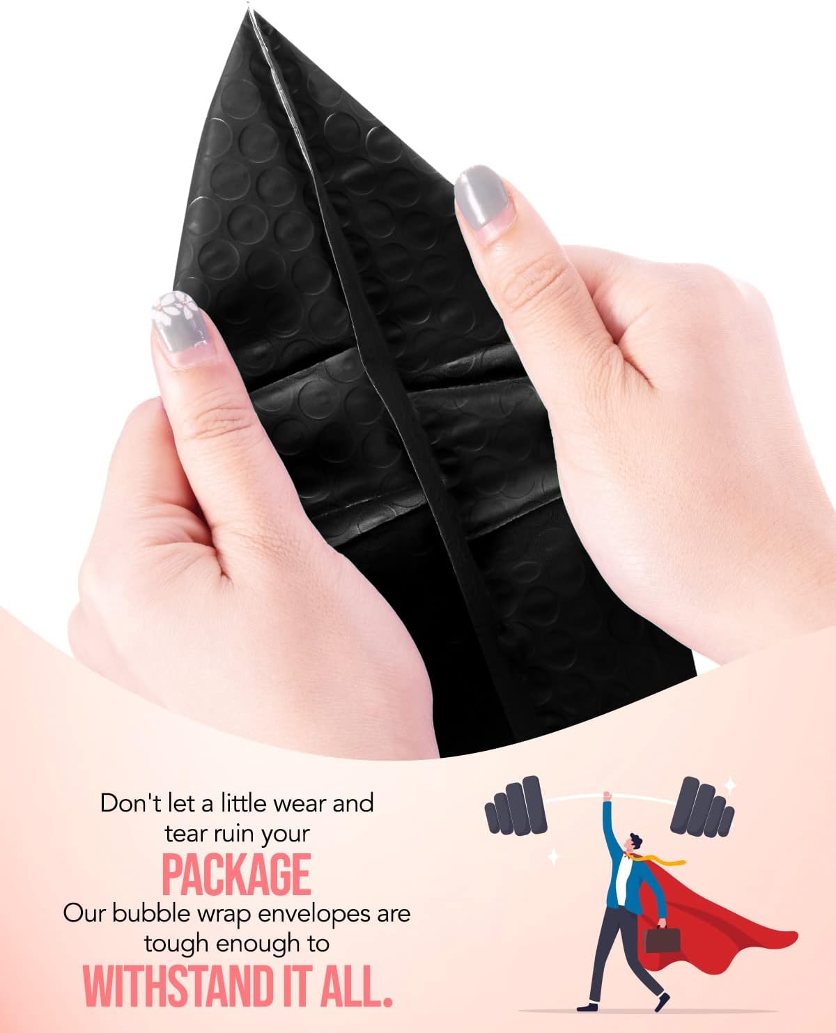 Black Bubble Mailers 4x8 & 6x10 100 Pack, Self Seal Envelopes