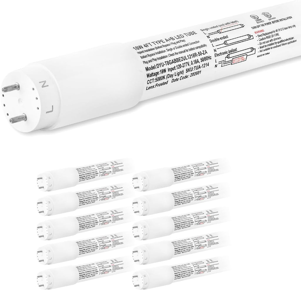 hykolity 4 Pack 4FT LED Wraparound Light 10 Pack 4FT LED T8 Hybrid Type A+B Light Tube
