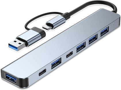 Aluminum USB C & USB Hub 7-in-1 with USB 3.0, USB-C Ports for PC/Laptops/MacBook Pro/Air/iMac/iPad and More Devices