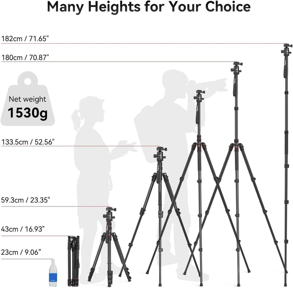 71"/ 180cm Aluminum Camera Ball Head Tripod & Monopod CT-10 | 2 in 1 Tripod Monopod, 360°Ball Head, Max. Payload