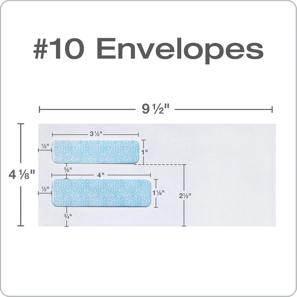 #10 Security Envelopes, 500 Pack, Double Window Self Seal Envelopes for Invoices, QuickBooks Checks and Business