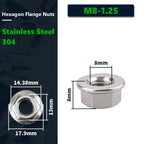 (20 PCS) M8-1.25 Hexagon Flange Nuts with Non-Serrated Flange Washer Head, 304 Stainless Steel, Hex Drive, Full Thread