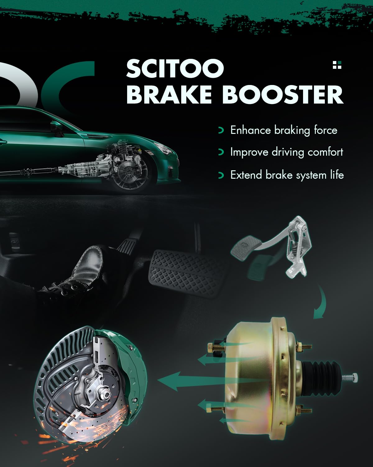 SCITOO Power Brake Booster 7" Single Diaphragm Fit for Buick for Chevy