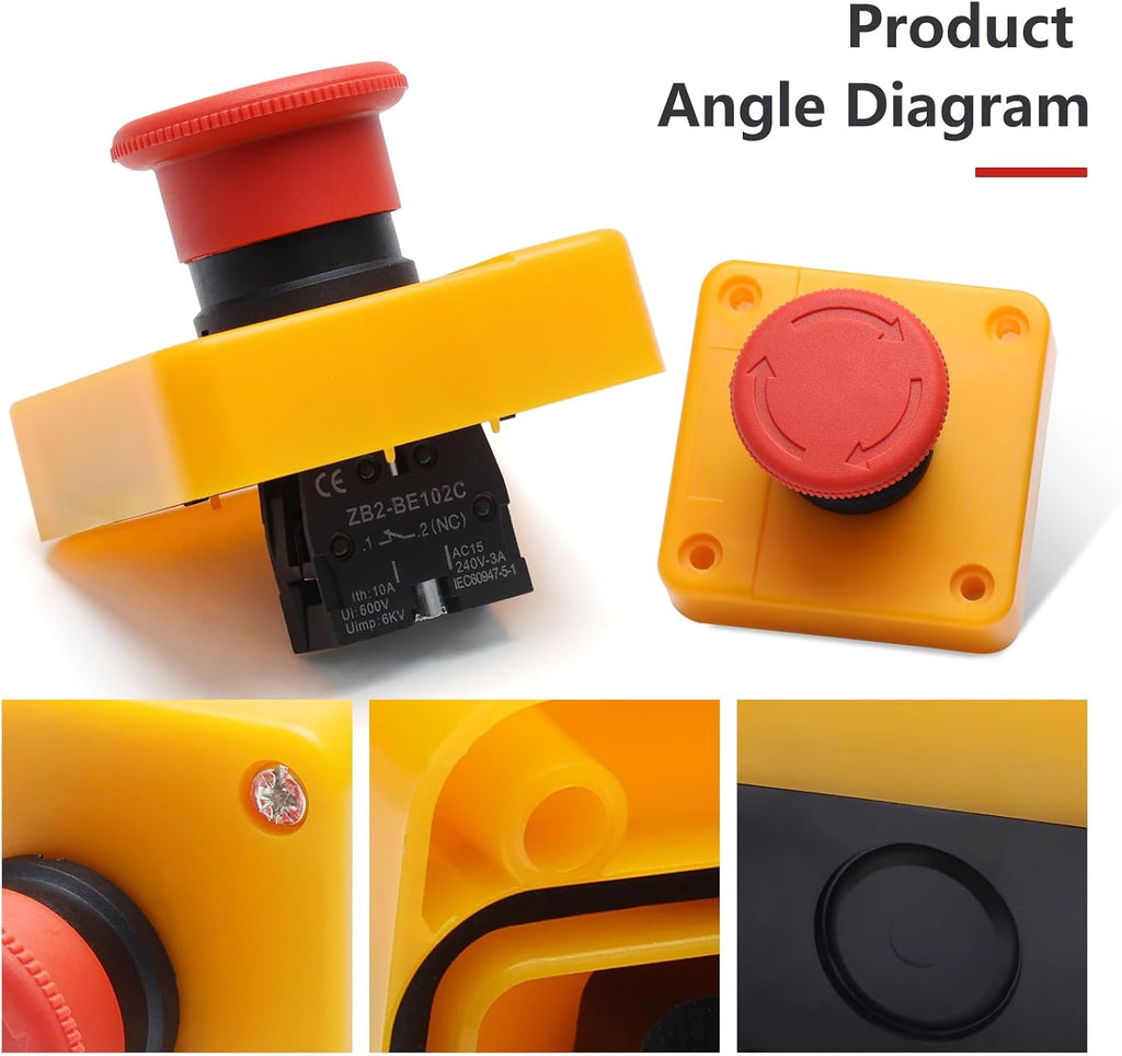 APIELE Emergency Stop Pushbutton Switch 1NO1NC 660V 10A Red Emergency Stop Push Button Switch with Box