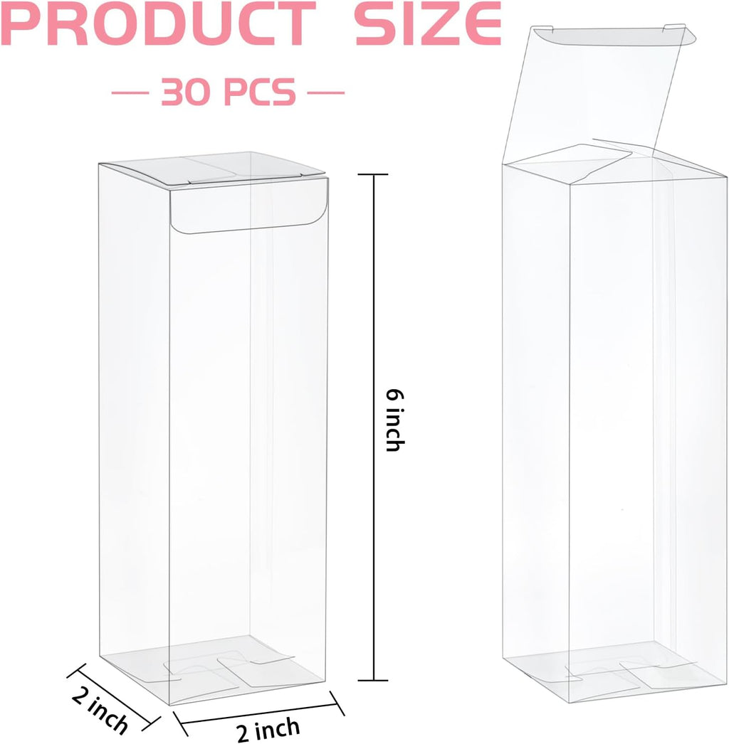 2x2x6 Inches Clear Favor Boxes for Treats, 30 Pack