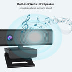 Full 1080P HD 3-in-1 Webcam: Camera and Speaker for Desktop Computer with Built-in 4 Microphones, External USB Web