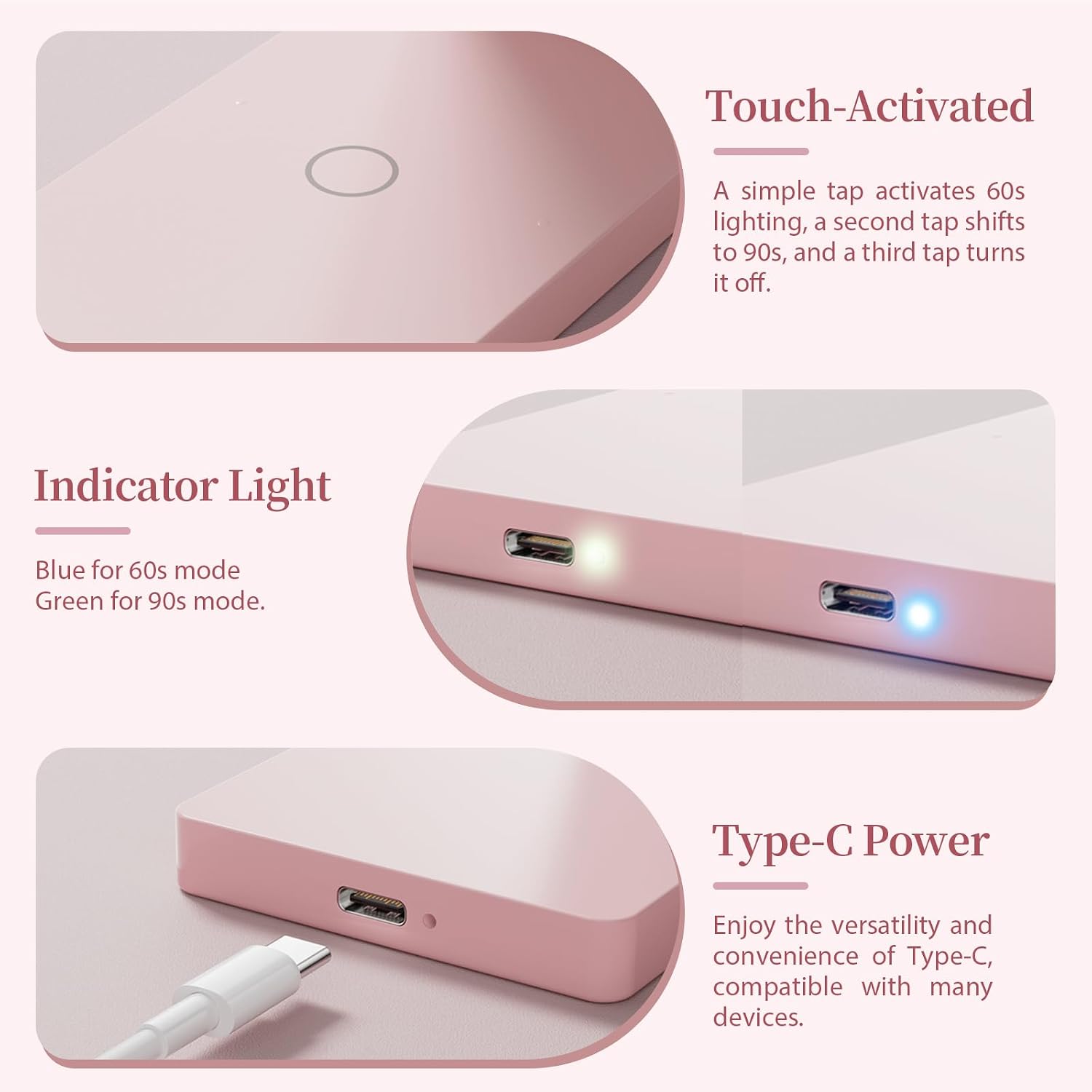 UV Nail Lamp UV Light for Nails - 18W Fast Curing LED, Suitable for All Gel Polishes, Dual Timing, Type-C