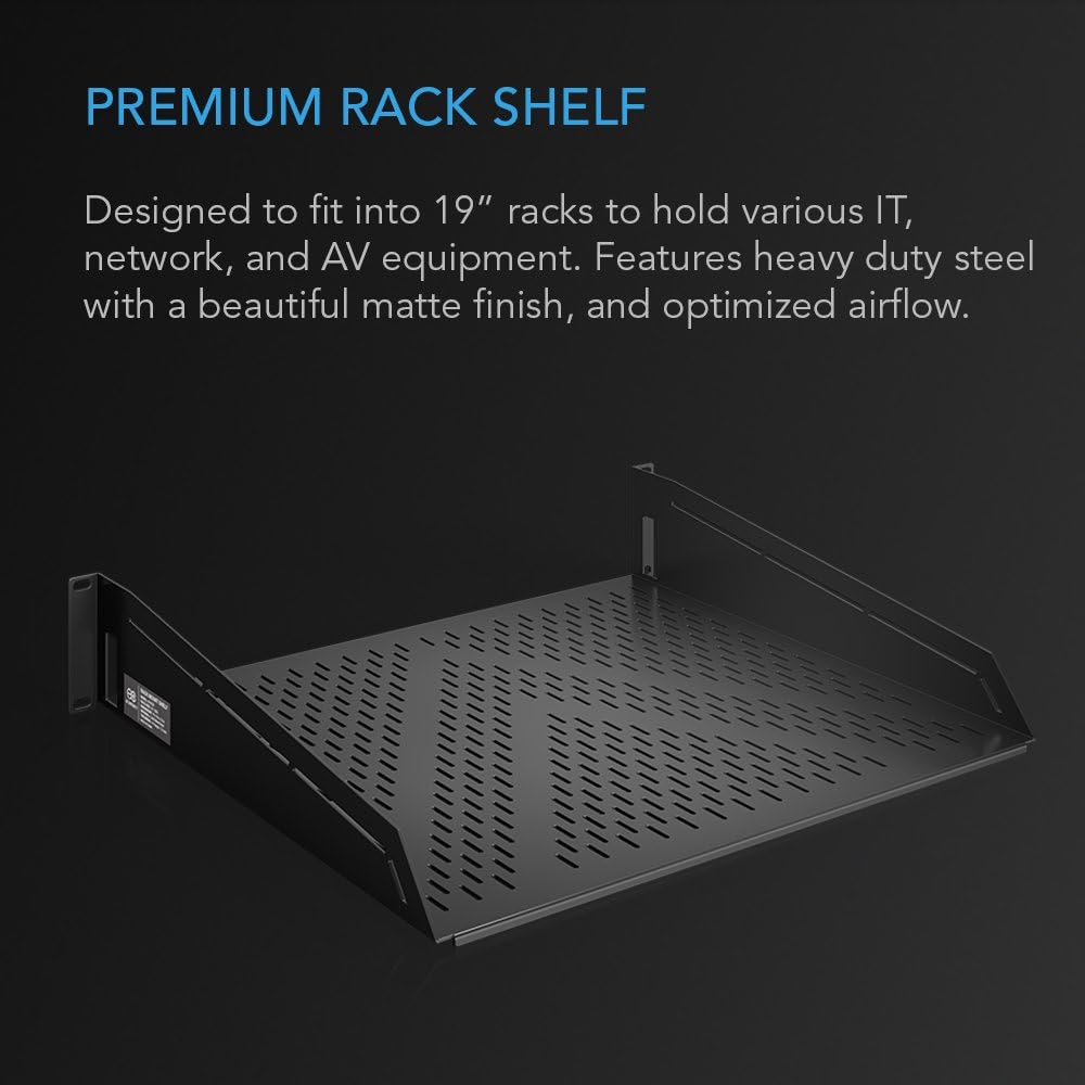 AC Infinity Vented Rack Shelf 2U, 16" Deep for 19" Servers & Racks