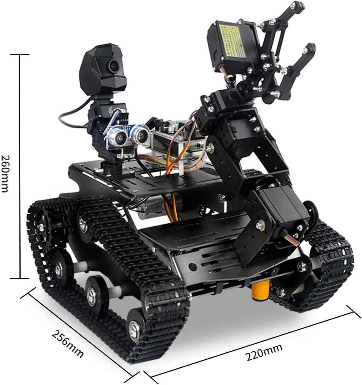 Smart WiFi Robot Kit with Raspberry Pi 5, 4DOF Robotic Arm Track Tank Chassis Robot Car with 2DOF HD Camera