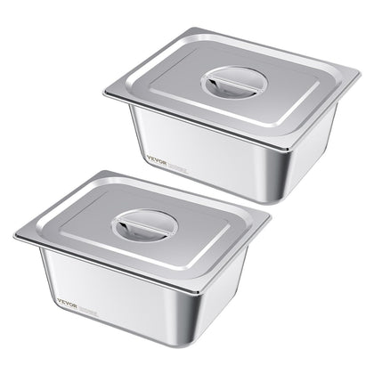 2 Pack Stainless Steam Hotel Pans, 1/2 Size Table Steam Pans With Lids, 6 Inch Deep, Anti Jam Restaurant Supplies