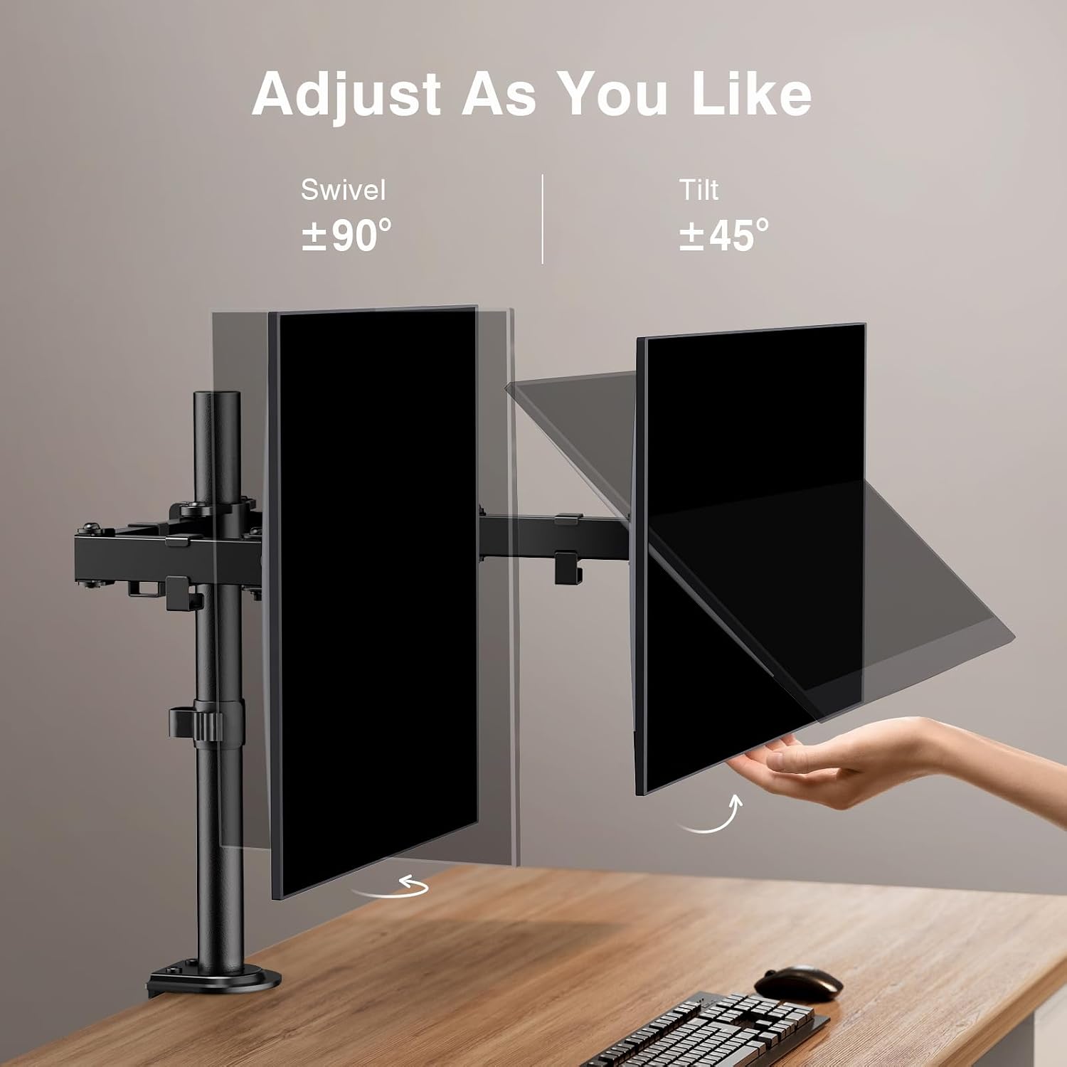 Dual Monitor Stand, Heavy Duty Adjustable Monitor Desk Mount for 2 Screens up to 32 Inches, Fully Adjustable Height