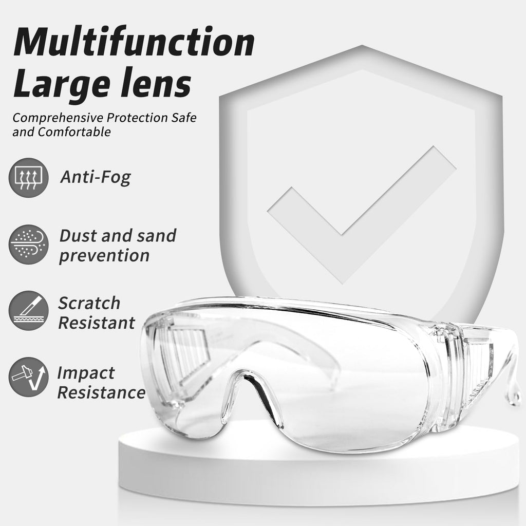 12 Pack Safety Glasses Over Eyeglasses, Anti-Fog Protective Goggles