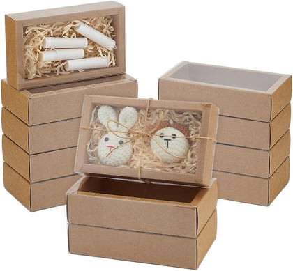 20 Packs Kraft Paper Gift Boxes, 5.9x3.1x1.6 Inch Drawer Box with Clear PVC Window for Cake Cookie Candy Soap Jewelry