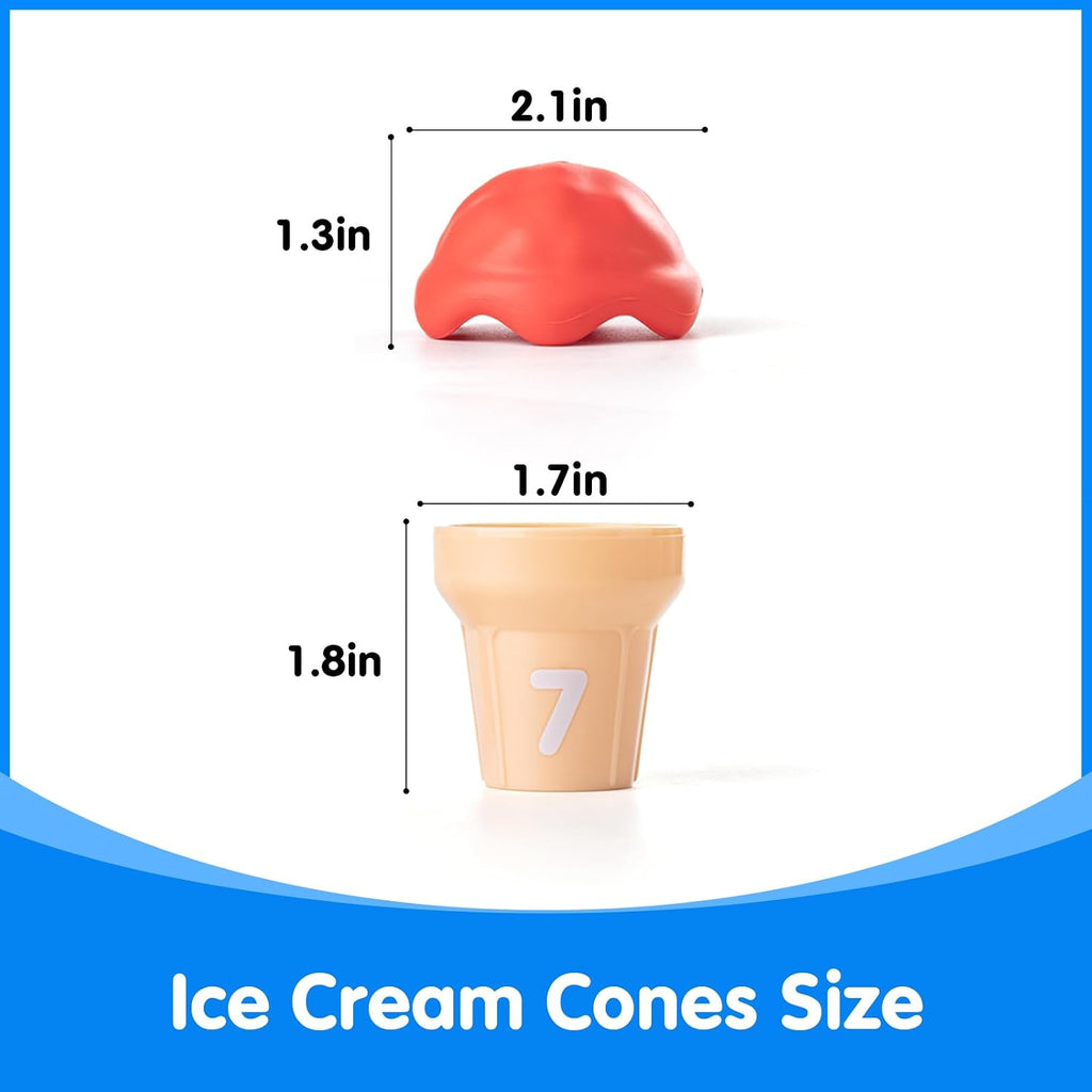 Ice Cream Counting Cones 1-10 – Number Matching Toys for Kids | 10 Cones + 10 Stacking Scoops, Educational Preschool