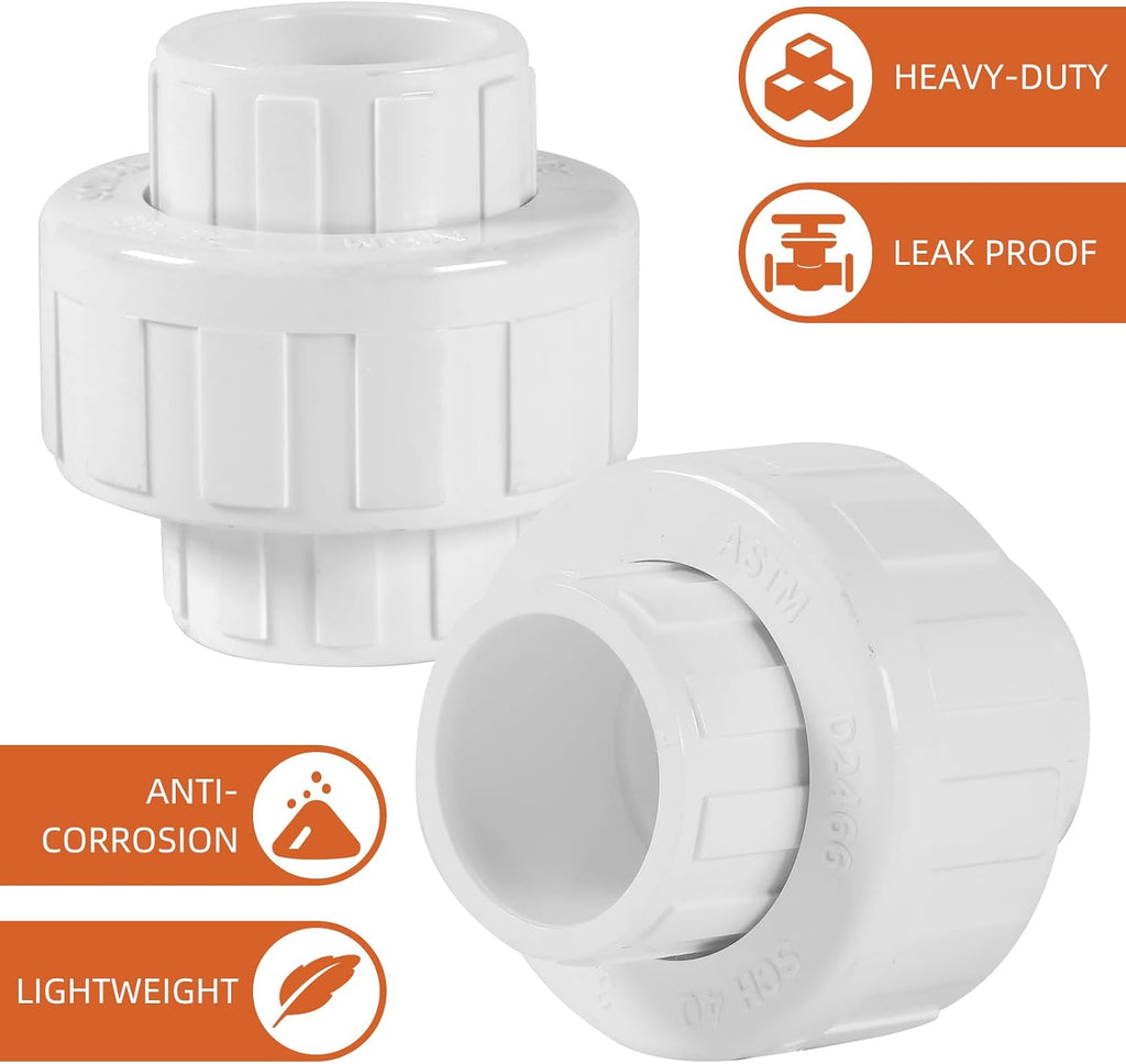 20 Pack 1/2'' PVC Union Coupling Pipe Fitting (Socket x Socket) 1/2 Inch PVC Slip Union Coupling Adapter Schedule 40, EPDM O-Ring Adapter