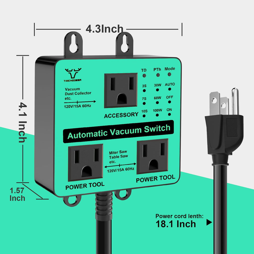 Automatic Vacuum Switch, TAICHODEER Switch for Dust Collector & Shop Vac