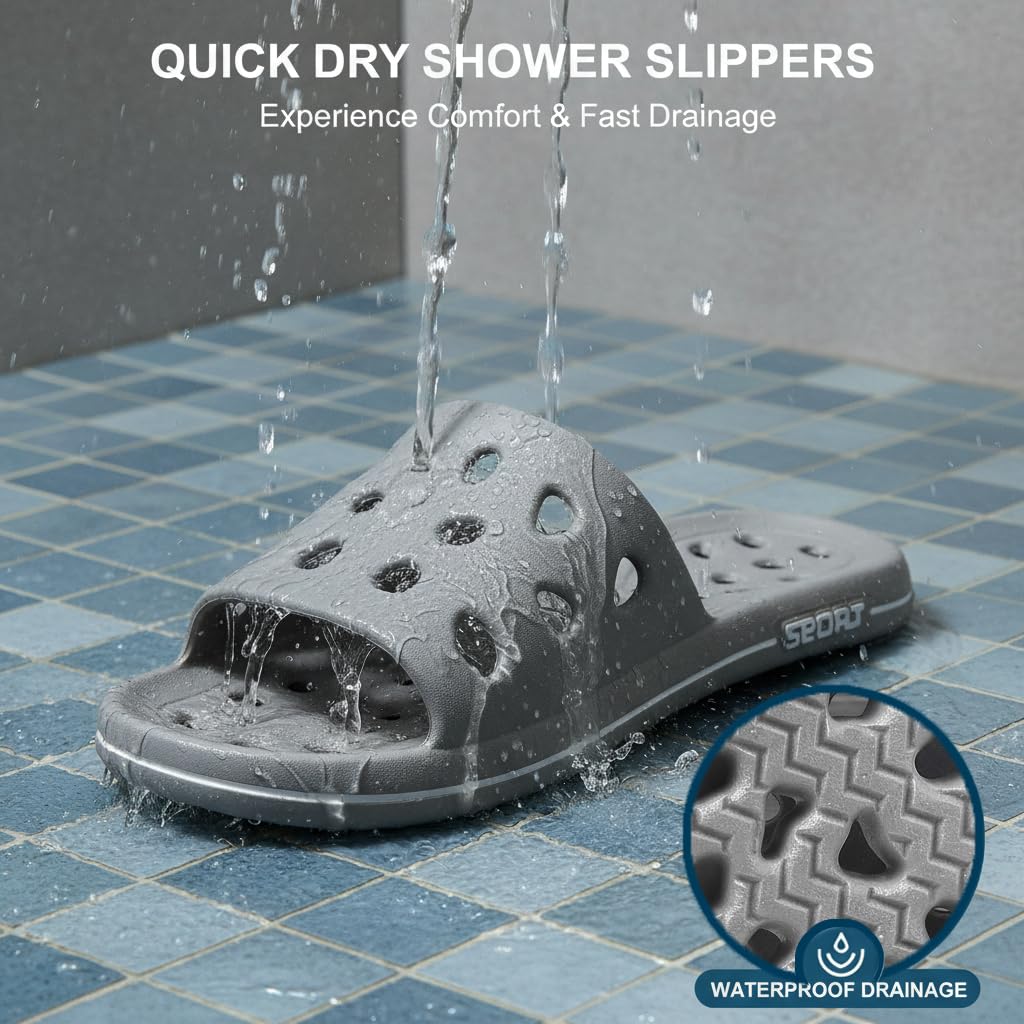 Shower Shoes for Women Men, Quick Drying Shower Sandals with Drain Holes