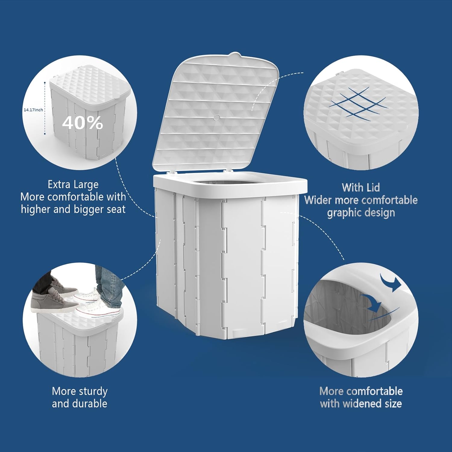 XL Portable Toilet for Adults & Kids, Extra Large Camping Toilet | XL Portable Folding Toilet with Lid,Travel