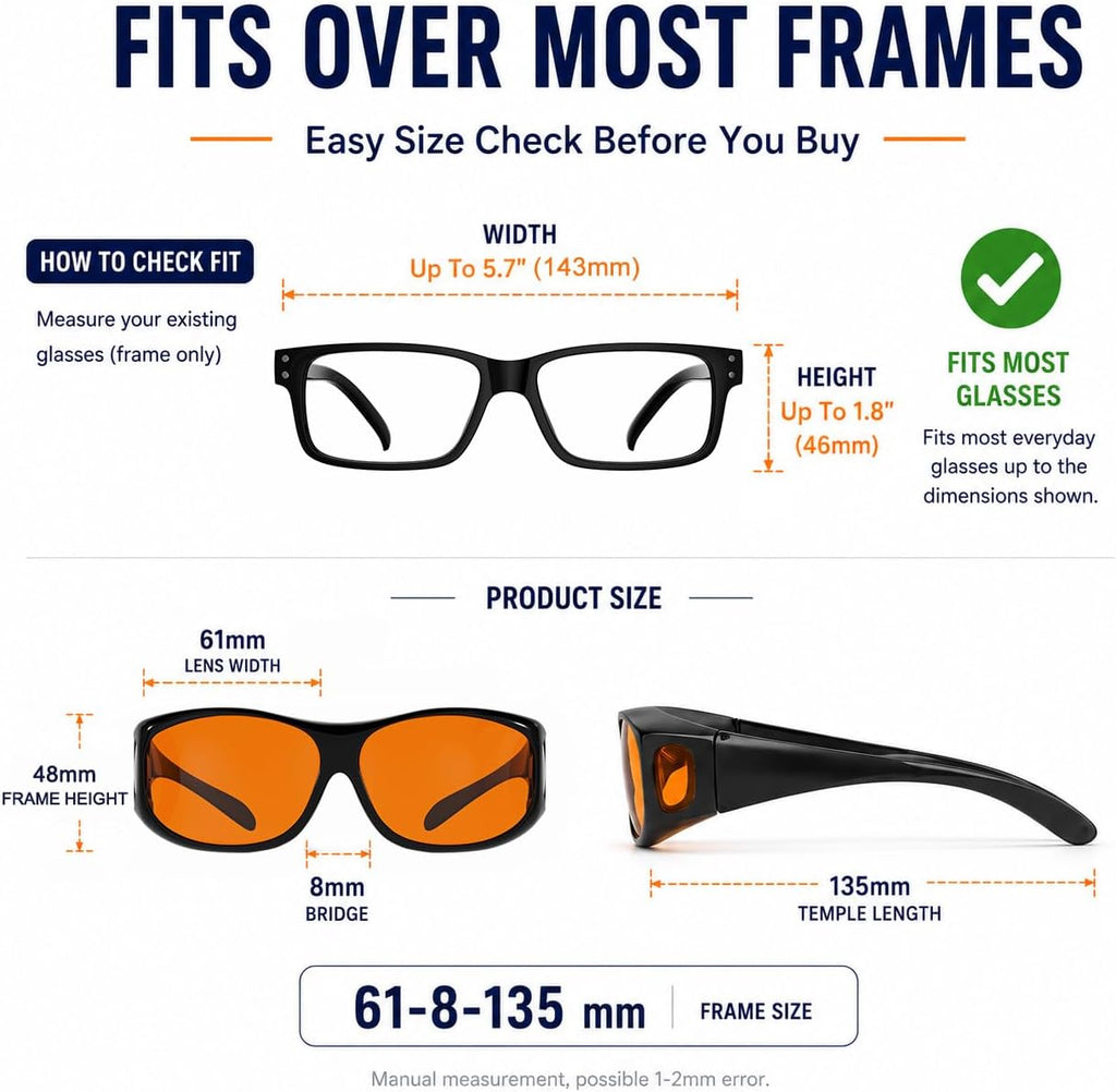Blue Light Reduction Fitover Glasses with Amber Lens | Computer Glasses for Digital Screen,Wear Over Most Eyewear or