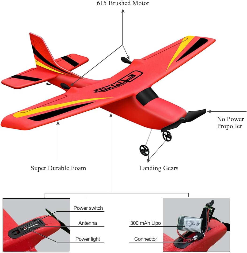 2 CH RC Airplane, RC Plane Ready to Fly, 2.4GHz Remote Control Airplane, Easy to Fly RC Glider for Kids & Beginners