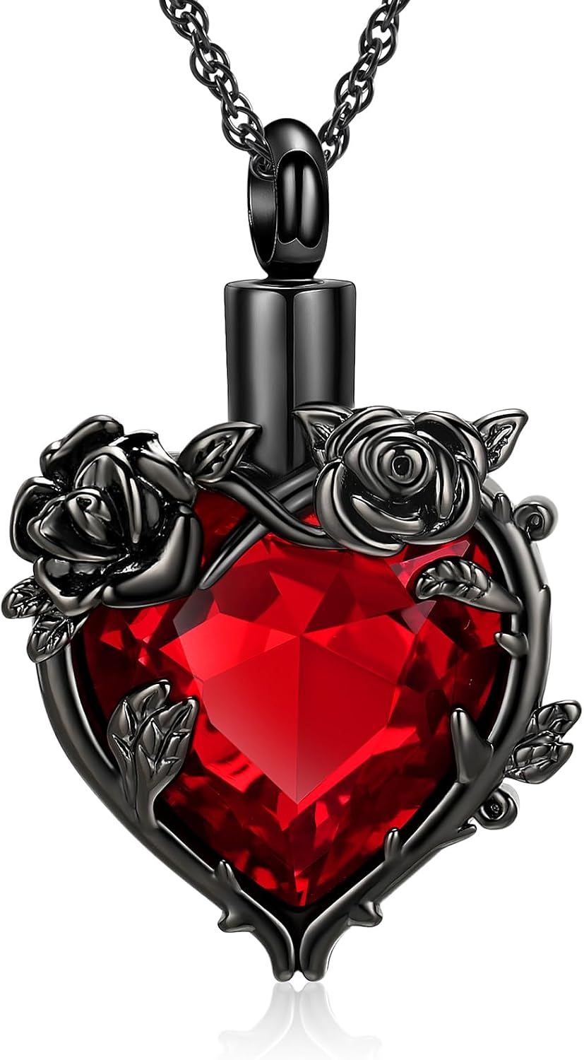 Cremation Jewelry Rose Flower Heart Urn Necklaces for Ashes for Women Memorial Human Ashes Pendant